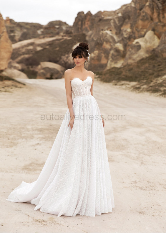 Strapless Ivory Lace Fashion Wedding Dress